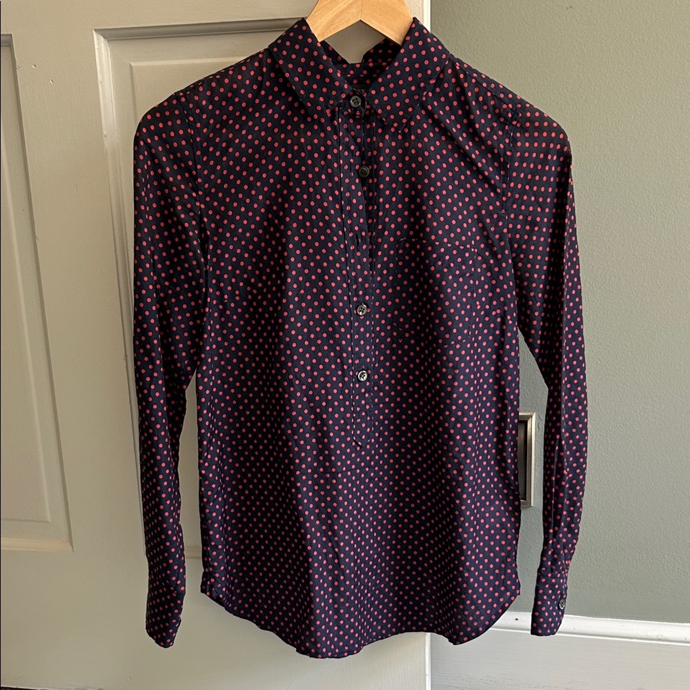 J. Crew Navy and Red Polka Dot Tunic